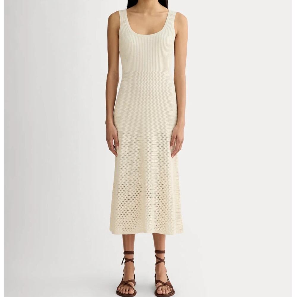 Everlane The Crochet Knit Tank Midi Dress Birch Size Medium NWT